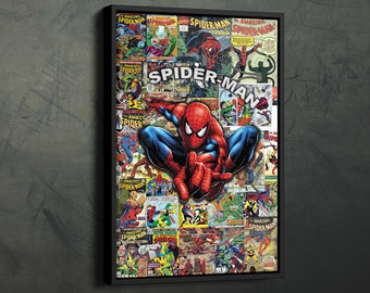 SPIDER-MAN Collage Art Poster Comics Canvas Wall Art Print Home Decor Framed Poster Art