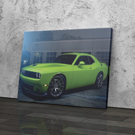 Dodge Challenger SRT Green Car American Muscle Car Canvas Wall Art