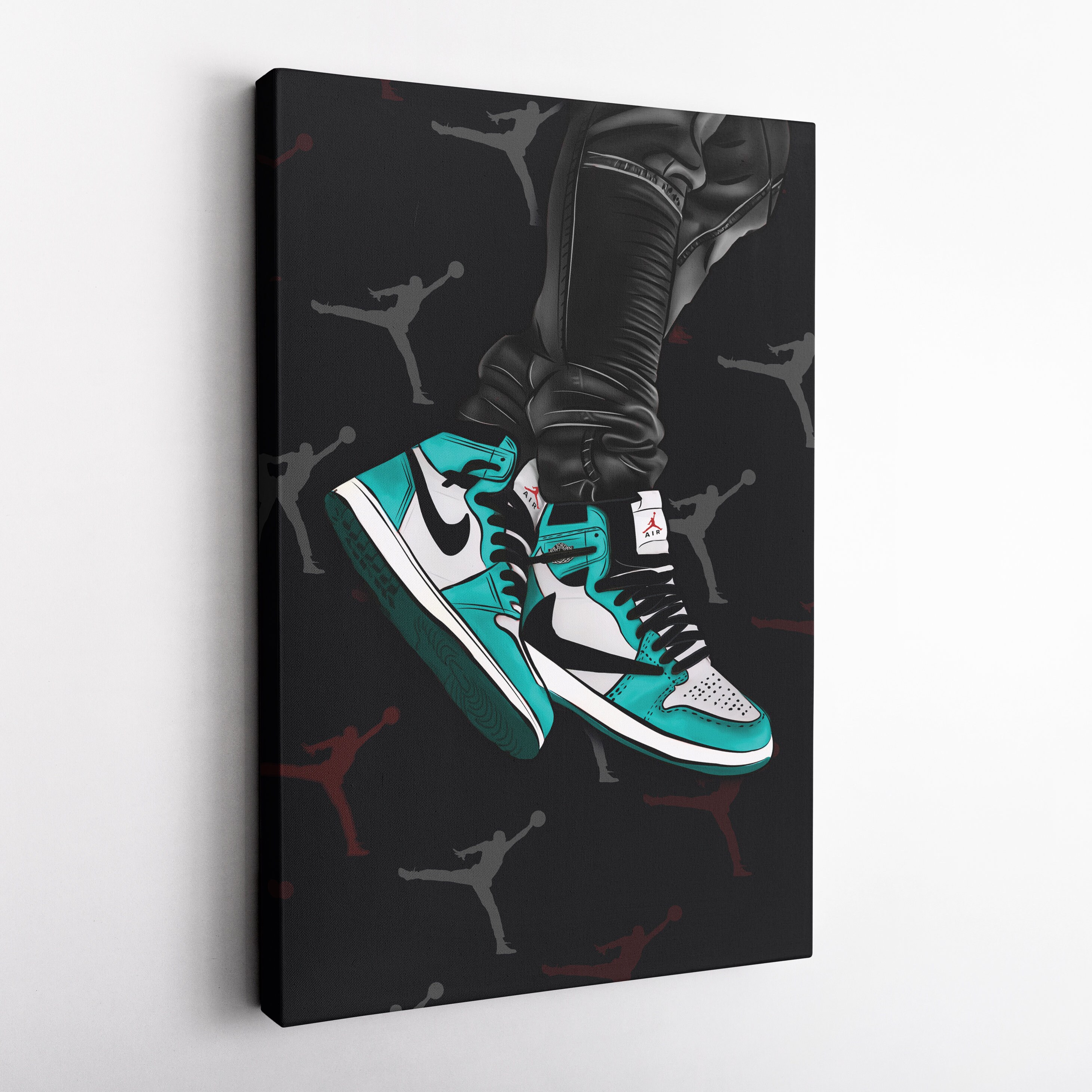 Air Jordan 1 Mid Aqua Artwork Canvas Wall Art Print Home Decor