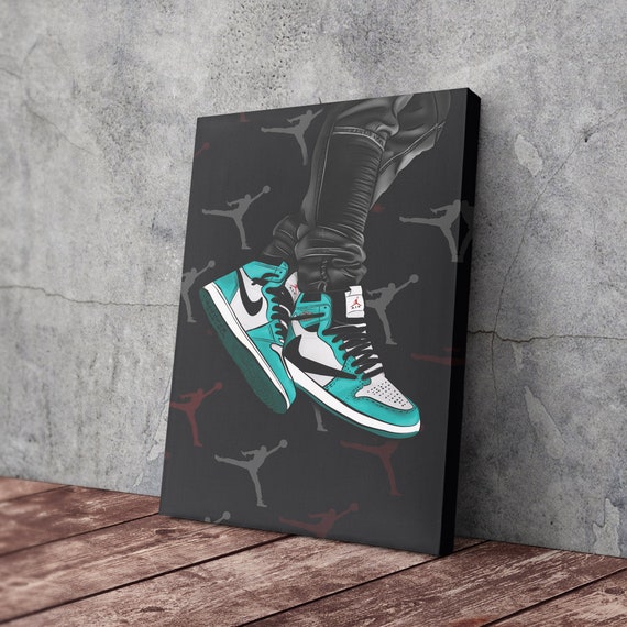 Air Jordan 1 Mid Aqua Artwork Canvas Wall Art Print Home Decor