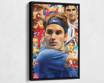 Roger Federer Poster Tennis Pop Art Canvas Wall Art Home Decor Print Framed Poster Man Cave Gift