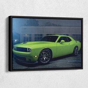 Dodge Challenger SRT Green Car American Muscle Car Canvas Wall Art Home Decor Framed Art