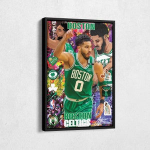 Jayson Tatum Poster Boston Celtics NBA Pop Art Canvas Wall Art Home Decor Print Framed Poster Man Cave Gift