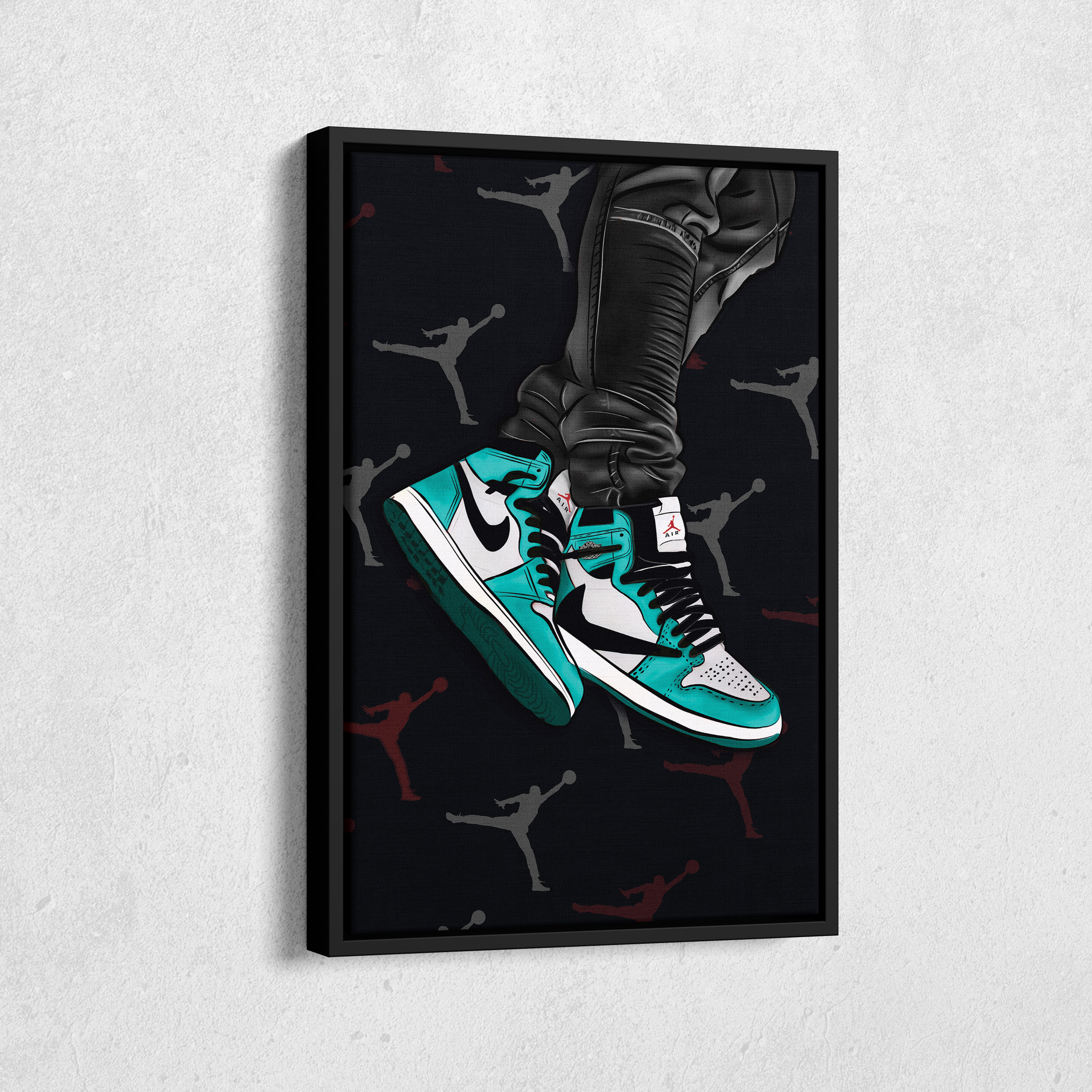 Air Jordan 1 Mid Aqua Artwork Canvas Wall Art Print Home Decor