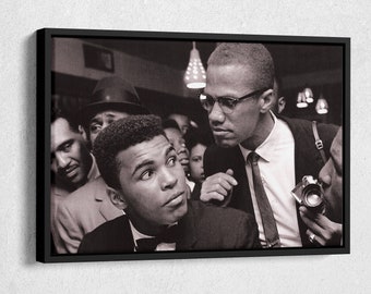 Malcom X and Muhammad Ali Poster Black and White Canvas Wall Art Home Decor Framed Art