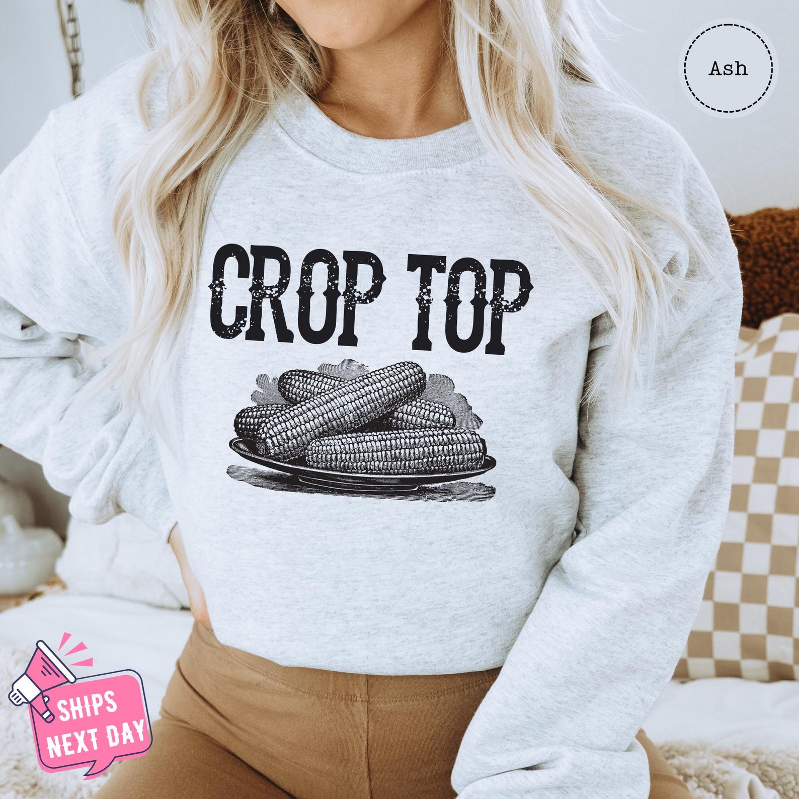 Funny Corn Crop Top Sweatshirt, Womens Corn Sweater, Cute Farm Girl
