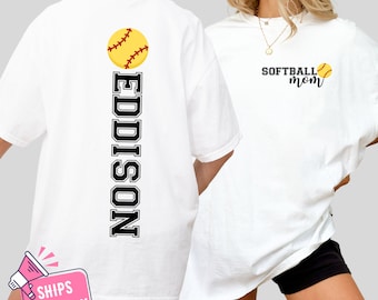 Custom Softball Mom Shirt with Kid's Name and Number, Game Day Shirt for Softball Mama, Personalized Softball Shirts, Softball Gifts for Mom