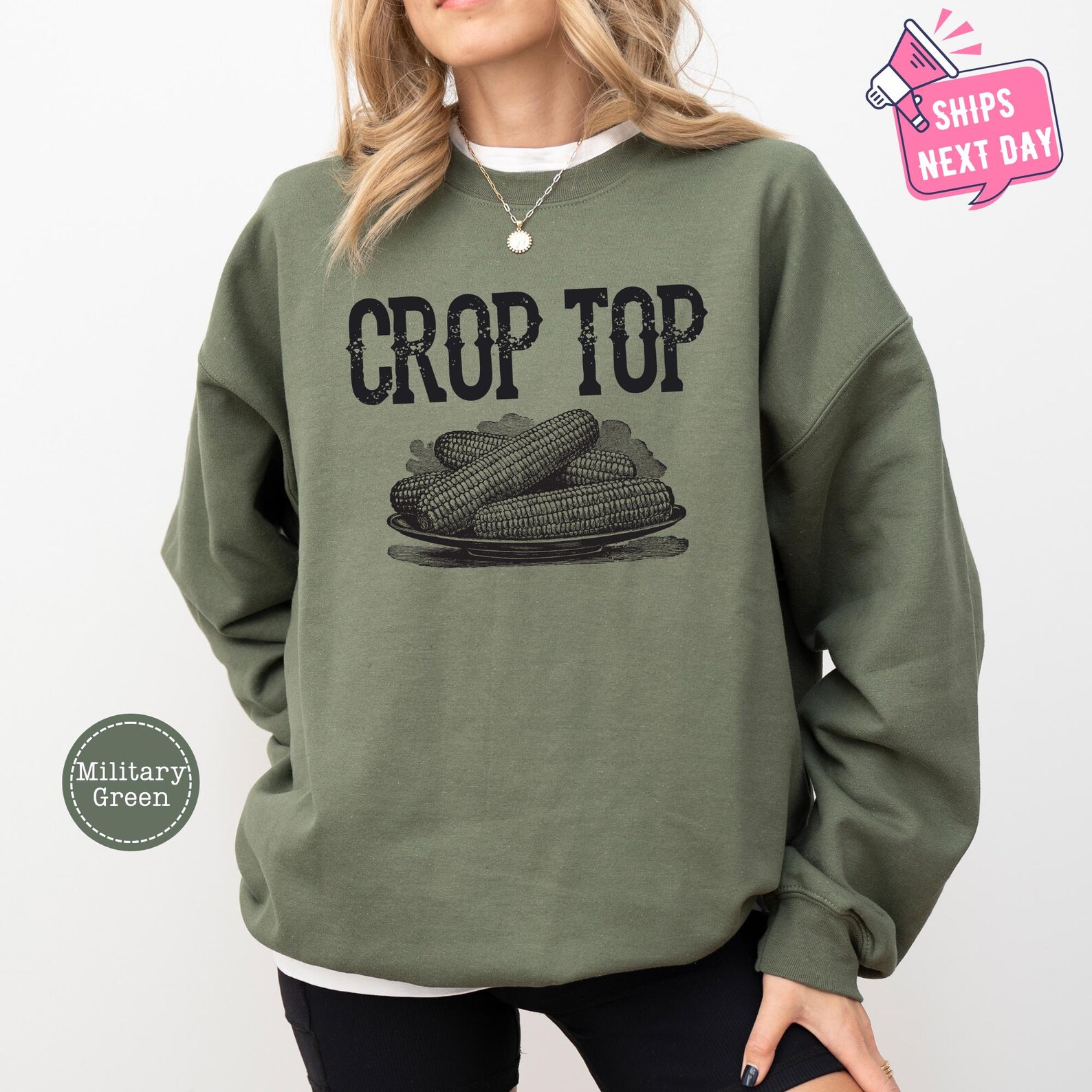 Funny Corn Crop Top Sweatshirt, Womens Corn Sweater, Cute Farm Girl