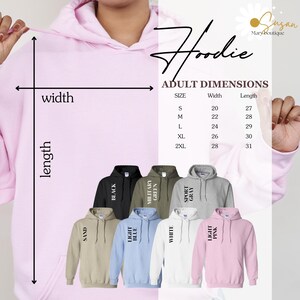 a women's hoodie with the measurements for the hoodie