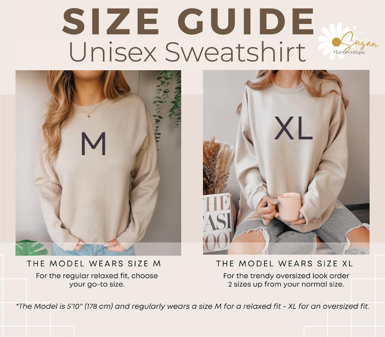 a women's size guide for a sweatshirt