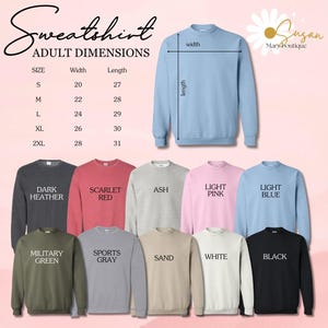 a sweatshirt with the measurements for each of the sweatshirts