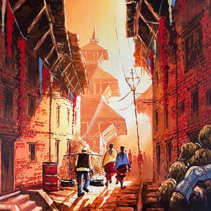 Peinture de la ruelle de Bhaktapur/peinture Galli
