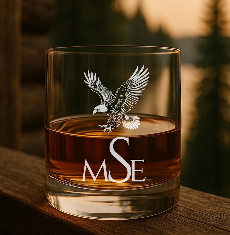 Personalized Monogramed Whiskey Glass With Bald Eagle| Engraved ...