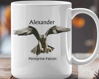 Personalized Peregrine Falcon Coffee Mug, Bird Lover's Custom Cup