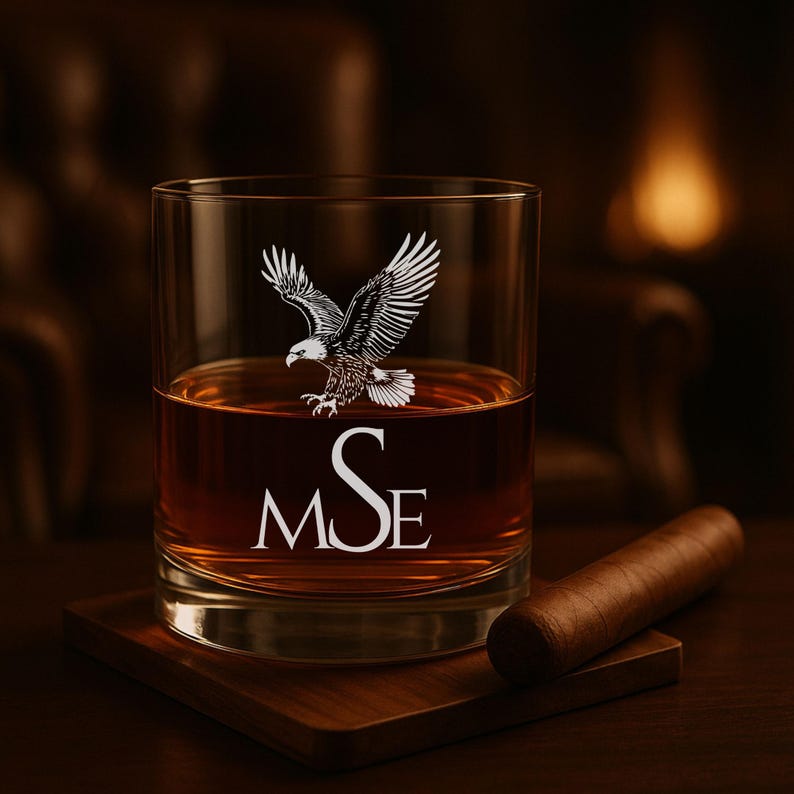 Personalized Monogramed Whiskey Glass With Bald Eagle| Engraved ...