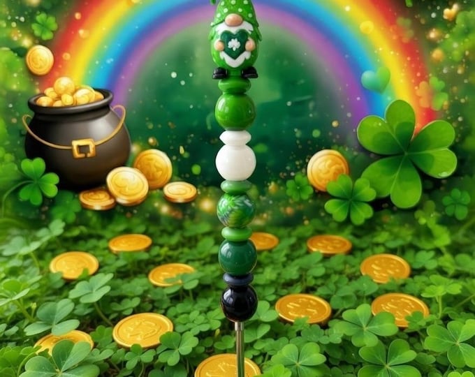 Handmade Gonk Rainbow Crochet Hook – St Patrick’s Day Ergonomic Beaded Handle