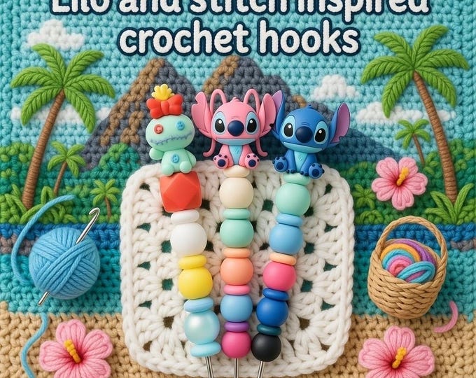 Blue & Pink Alien Crochet Hook Toppers with Rag Doll – Silicone Beads
