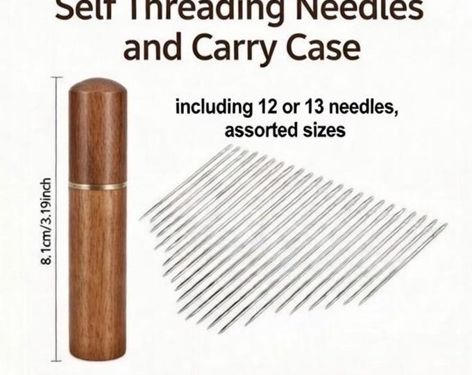 Self Threading Sewing Needles with Wooden Case – Assorted Hand Sewing Set