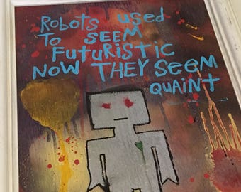 Framed Robot Art Word Painting Original Canvas Quote - Nayarts