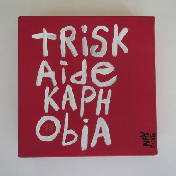 Triskaidekaphobia - Small Folk Art Typography Word Art Text Painting NayArts - Fear Of Number Thirteen