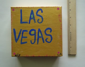 Las Vegas Word Art Folk Painting Canvas Original By NayArts