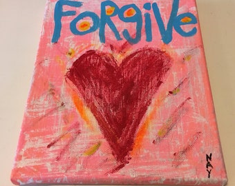 Word Art Heart Painting Forgive Original Canvas Quote - Nayarts