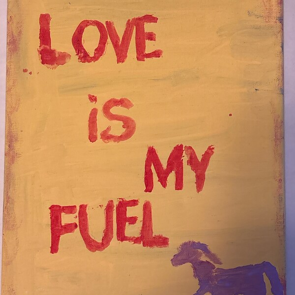 Original WORD ART Love Fuel yellow Painting - Nayarts purple horse