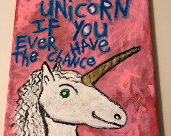 Pink Adopt a Unicorn Word Art Painting Original Canvas Quote - NayArts