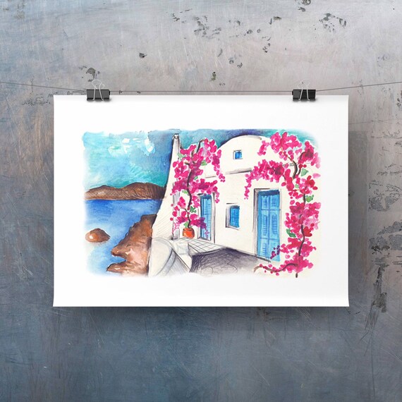 210 x 297mm Santorini Greece Home Decor Canvas Print A4 Size