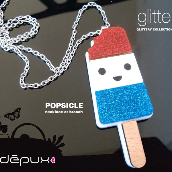 Popsicle Kawaii Acrylic Plexiglass glitter and wood (necklace or Brooch)