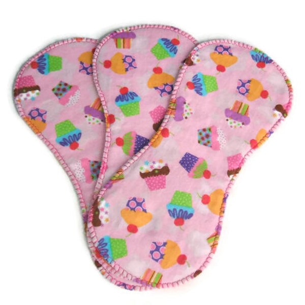 Cloth Diaper Inserts, Girl Cloth Diaper Liners, 3 Diaper Liners, Pink Cupcake, Washable and Reusable, Newborn/Small Inserts, One Size Liners