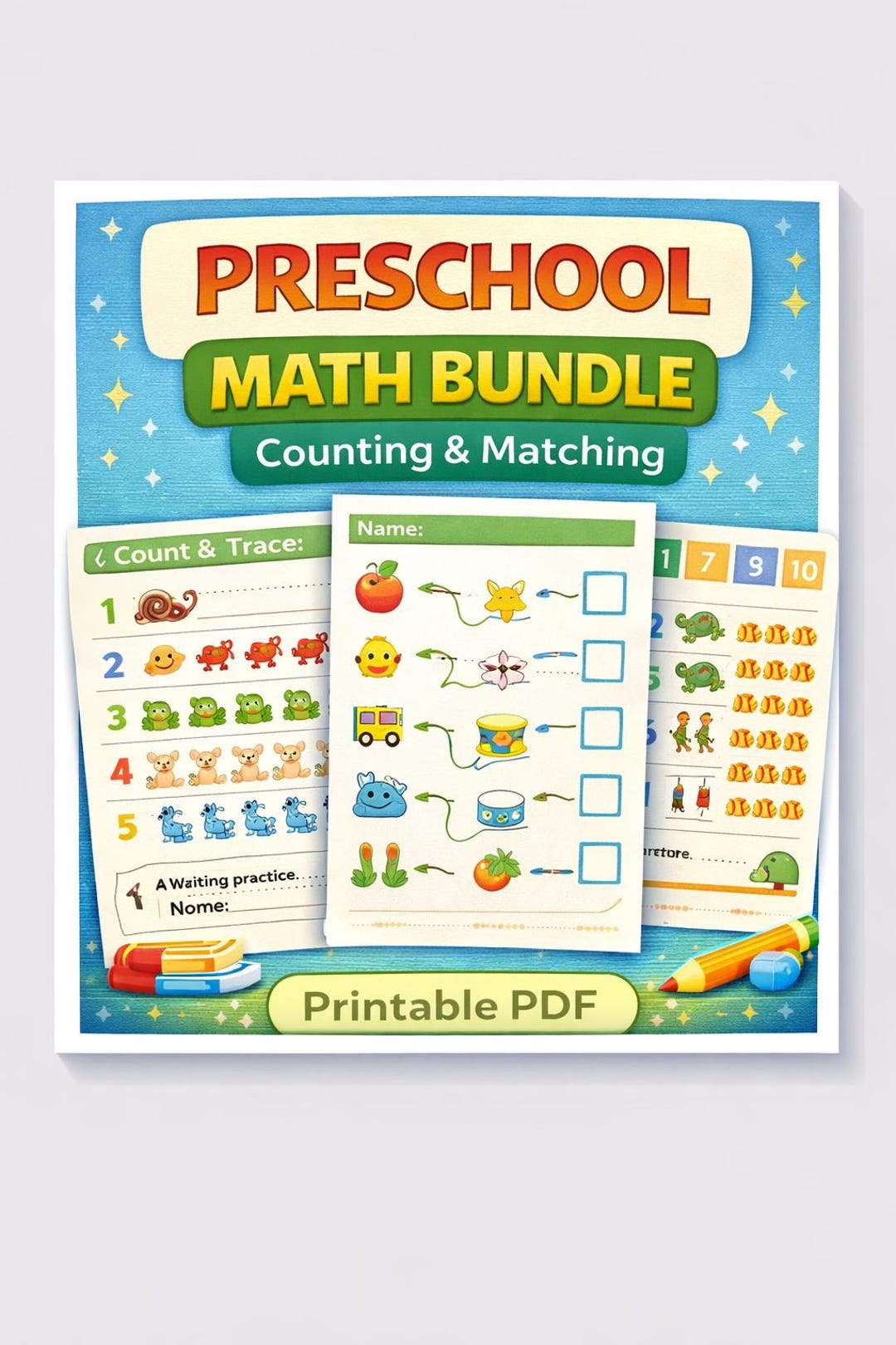 Preschool Math Worksheets Bundle | Counting & Matching Activities for ...