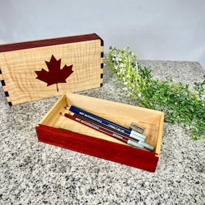 Maple Leaf Pencil box made from padauk and maple