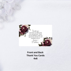 Cartes de remerciement de mariage Jesica Bourgogne et Blush, modèle modifiable, floral, imprimable, téléchargement immédiat