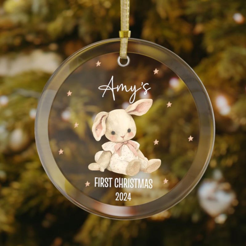 Babys First Christmas Glass Ornament Rabbit Baby Ornament Personal Christmas Newborn Ornament New Baby Christmas Ornament Baby 1st Christmas Gift