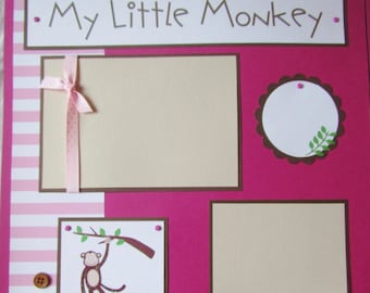 Premade 12x12 Scrapbook Pages - girl layout -- MY LITTLE MONKEY -- I love you, wild thing, baby, kid, toddler, playing outside, scrapbooking