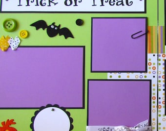 HaLLoWeeN 12x12 Premade Scrapbook Pages - TRICK OR TREAT Layout - Family Scrapbooking, October 31st, Fall, Party, Boy, Girl, Baby, Fun