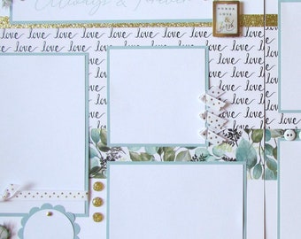ALWAYS and FOREVER 12x12 Premade Scrapbook Pages - WEDDING Layout - Couple scrapbooking, I Love You, Reception, Ceremony, Kiss, Cutting Cake