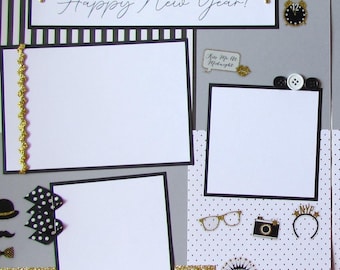 HAPPY NEW YEAR! 12x12 Premade Scrapbook Pages, New Year's Eve Layout, Kid Scrapbooking, Family, Welcome 2025, Ringing in the New Year, Party