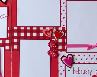 FEBRUARY 12x12 Scrapbook Pages - Through the Year Premade Layout - Winter, Valentine's Day, Love, Hearts, Monthly Scrapbook