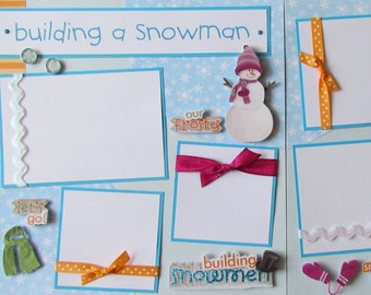 BUILDING A SNOWMAN 12x12 Premade Scrapbook Pages -- WinTeR SnOw FuN layout -- Family, Girl, Boy, Kid Scrapbooking
