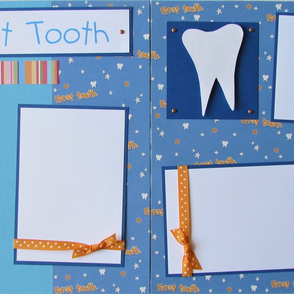MY FIRST TOOTH Premade 12x12 Scrapbook Pages - baby boy or girl layout - Baby's First Tooth - perfect add to baby's 1st year album, teething