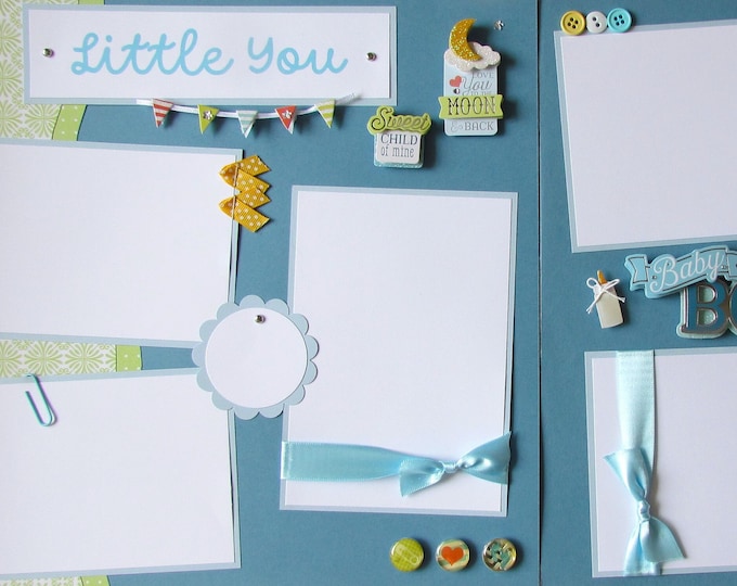 LITTLE YOU Baby Boy 12x12 Scrapbook Pages - Welcome Baby Premade Layout ...