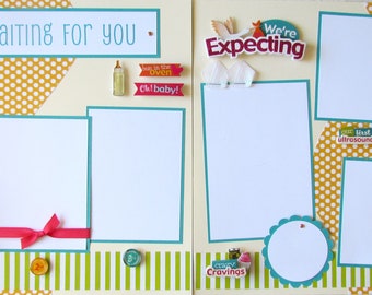 Premade 12x12 Scrapbook Pages -- WAITING FOR YOU -- ExPeCTiNG a BaBY- i'm pregnant, pregnancy layout, baby boy or girl, ultrasound, shower