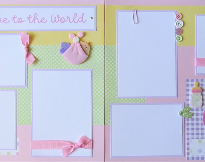 12x12 Premade Scrapbook Pages - Baby Girl Scrapbook Layout - WELCOME to ...