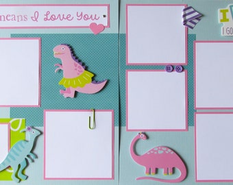 ROAR means I LoVE YoU 12x12 Scrapbook Pages - Dinosaur Premade Layout - Museum, Birthday, GIRL Scrapbook Pages, Dino, Baby Girl, Toddler