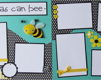 12x12 Premade Scrapbook Pages - CUTE As CAN BEE Layout - Baby, Kid, Girl, Boy, Spring, Summer, Family Scrapbooking, Playing Outside