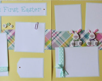 BABY'S FIRST EASTER 12x12 Scrapbook Pages - Premade Layout - Babies First Holidays - Spring, Easter Bunny, Baby Boy or Baby Girl