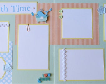 12x12 Premade Scrapbook Pages BATH TIME layout - baby's first year scrapbooking, 1st year album, newborn, Baby Boy, Baby Girl, Rubber Ducky