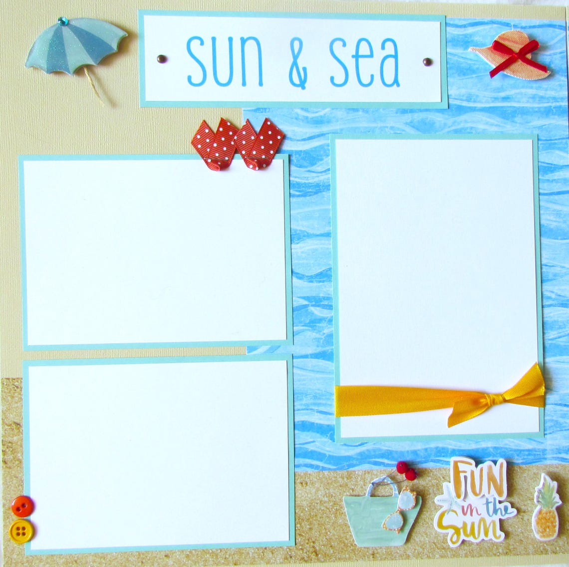 SUN & SEA 12x12 Premade Scrapbook Pages - Beach Layout, Visiting Ocean ...